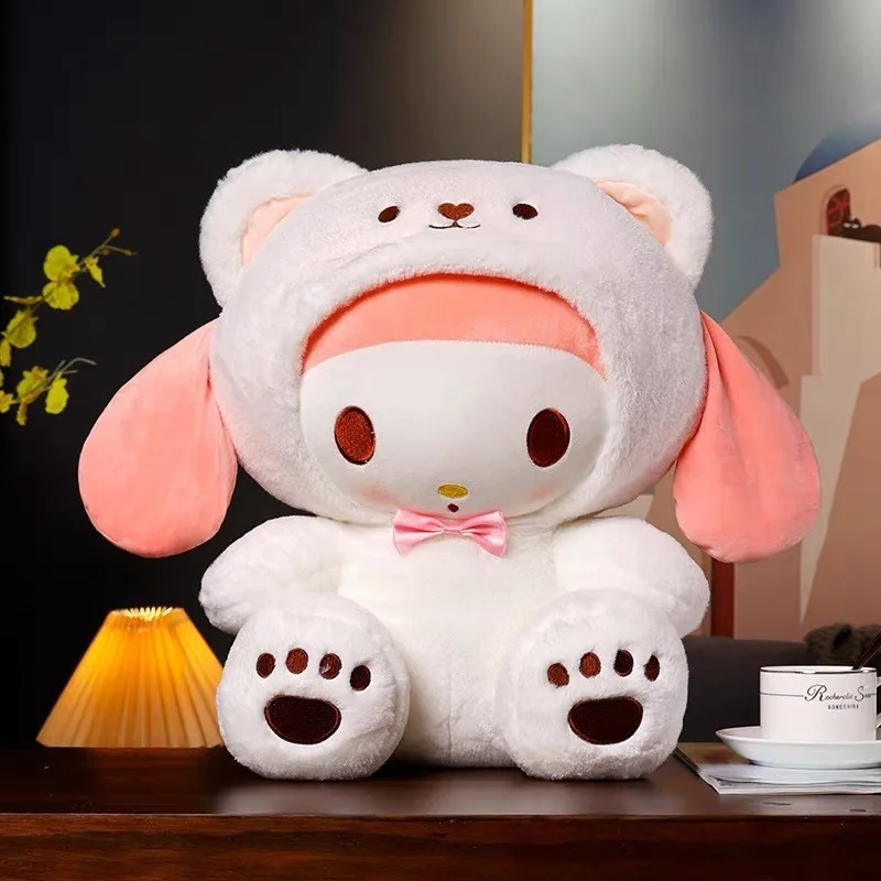 Cute Sanrio Hello Kitty Melody Doll Kuromi Cross Dressing peluche Doll Kawaii White Bear Cinnamoroll Girl regalo di compleanno