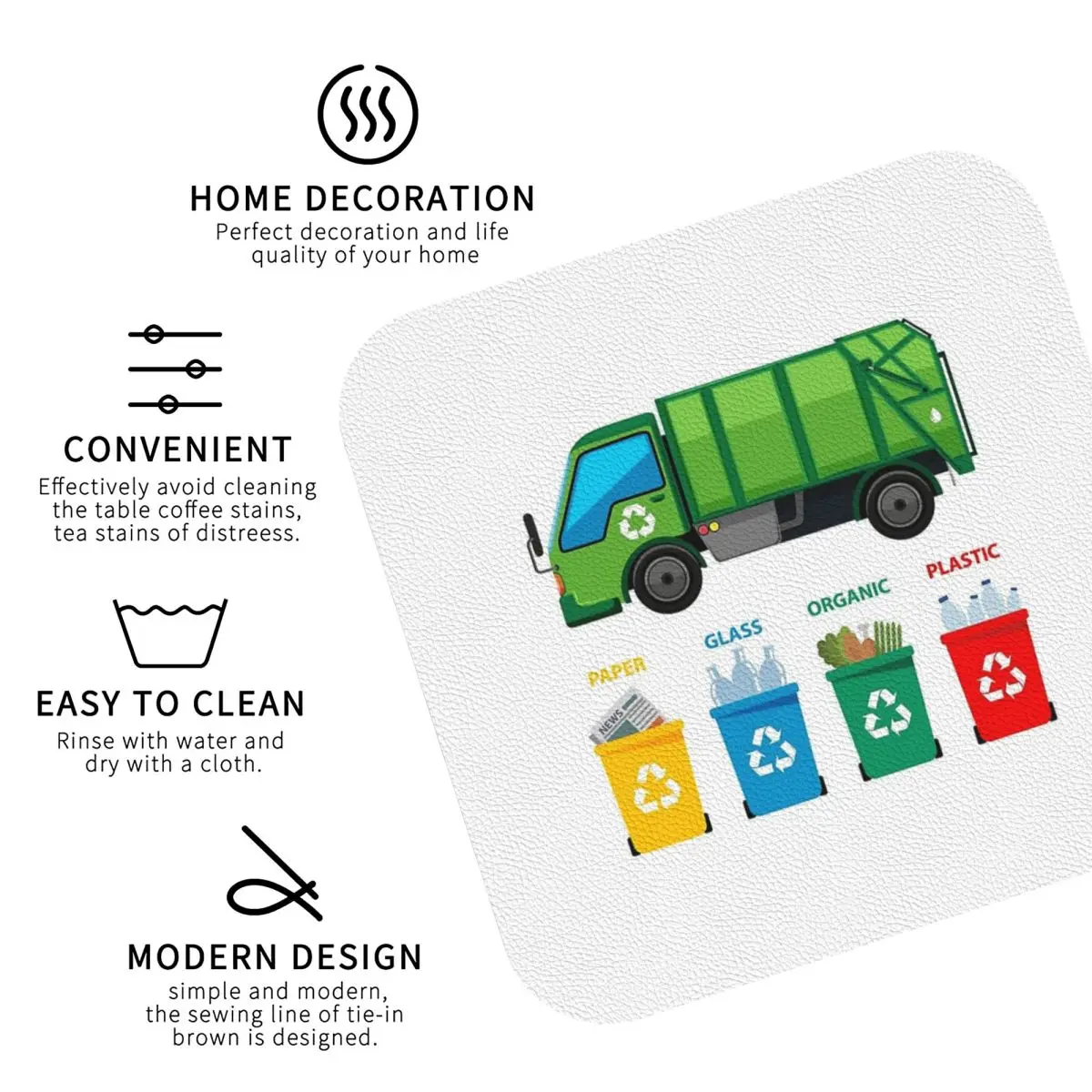 Garbage Truck Design Trashtrucks Rubbish Collection Vehicles Coasters Kitchen Placemats Insulation Cup Coffee Mats Tableware Pad