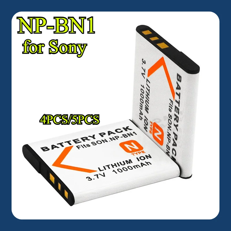 4 ชิ้น/5 ชิ้น 1000mAh NP-BN1 แบตเตอรี่สำหรับกล้องโซนี่เปลี่ยนแบตเตอรี่ Li-Ion สำหรับ NP-BN/TX66/W570/W350/TX300/WX220