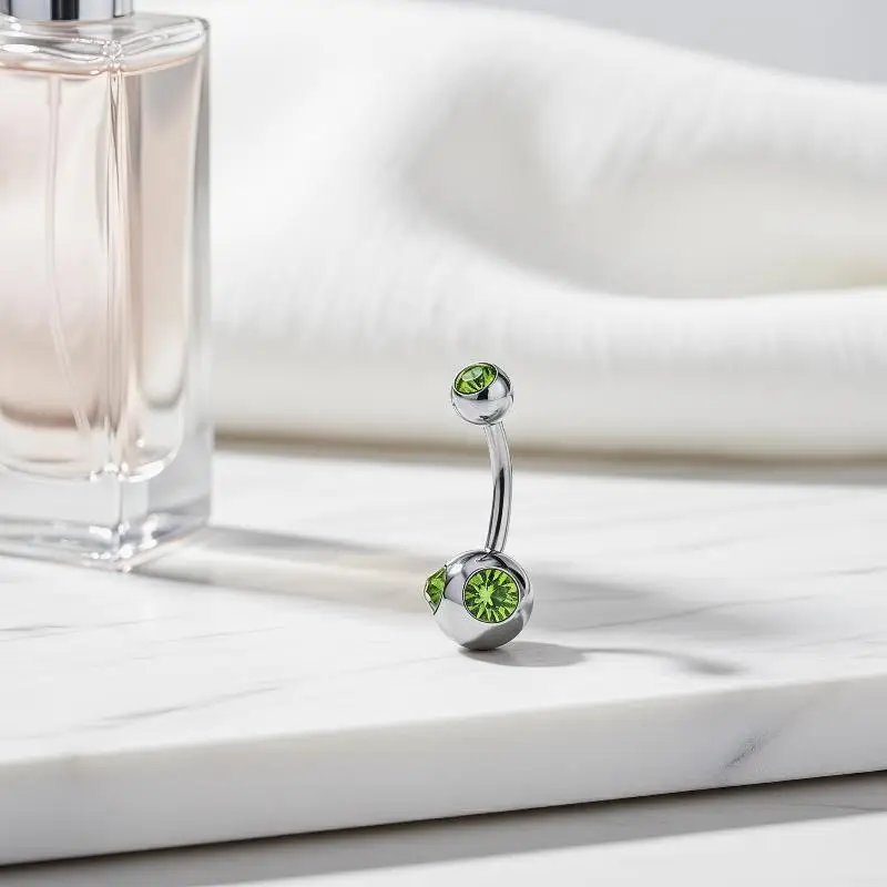 Multicolor Double Gem Belly Button Rings Stainless Steel Chic Design for Pool Parties