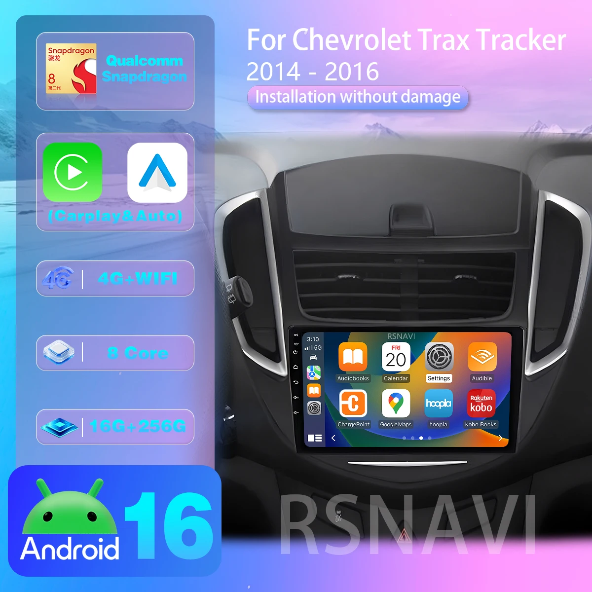 Radio para Auto con Android 16 y Carplay para Chevrolet Trax Tracker 2014-2016, Estéreo Multimedia, Cámara 360, Unidad Principal 2DIN