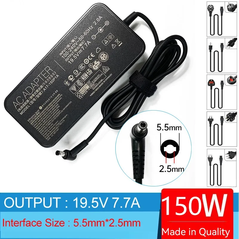 

19.5V 7.7A 5.5*2.5MM Laptop AC Adapter Charger for Asus A17-150P1A PA-1151-02 PA-1161-06 PA-1151-02TC ADP-150NB D ADP-150VB B