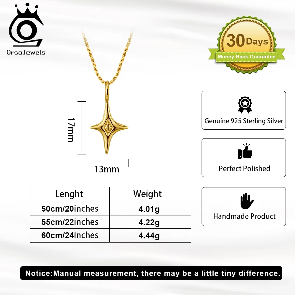ORSA JEWELS Basic Punk Cross Necklace Men 100% 925 Sterling Silver Silver Cross Pendant Necklace Christian Religious Gift SNMN14
