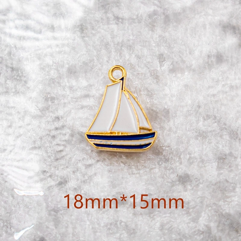 10PCS Ocean Style Fashion Alloy Pendant Shark Anchor Sailing Lifebuoy Charm Dangle DIY Necklace Earring Bracelet Accessories X33