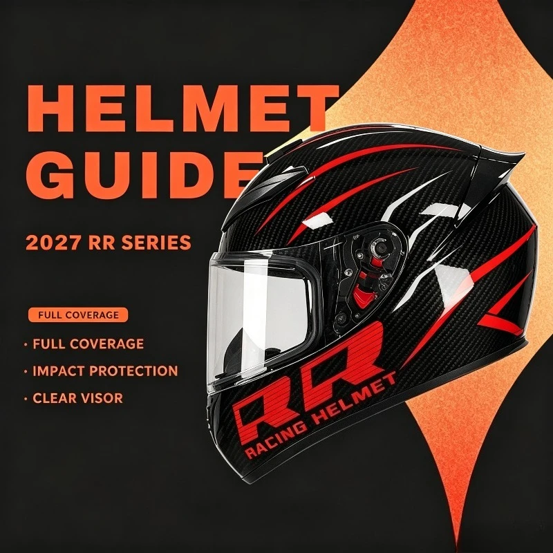 

Qike RR Carbon Fiber Racing Motorbike Helmet Red Graphic Dual Visor Crash Helmet for Street Bike Men Women