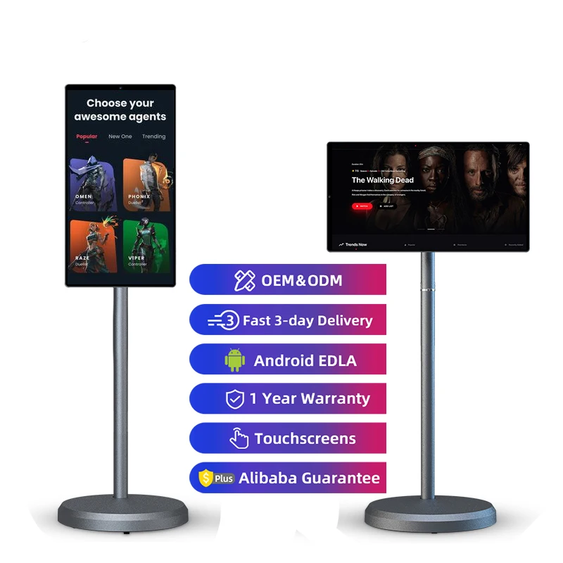 

21.5 Inch Movable Mobile Smart Android Tablet Tv Touch Screen Mon tor With Wheels Rotate Outdoor Electronics Portable Smart Tv