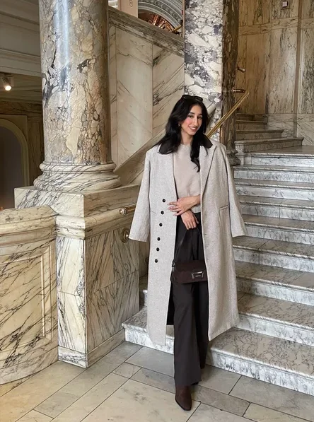 

Women's Elegant Trendy Wool Coat Autumn Winter Exquisite Casual Cinched Waist Long Jacket New Thick Office Party Botton Clothes