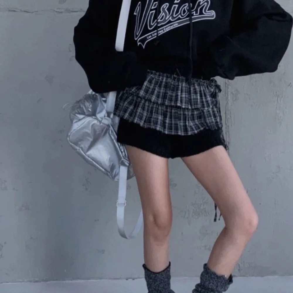 Hip-hop Layer Outfits Plaid Skirt Sweet Shirt Extender Lace Up Hip Scarf Korean Style Y2K Ruffled Edge Waistband Jeans Decor