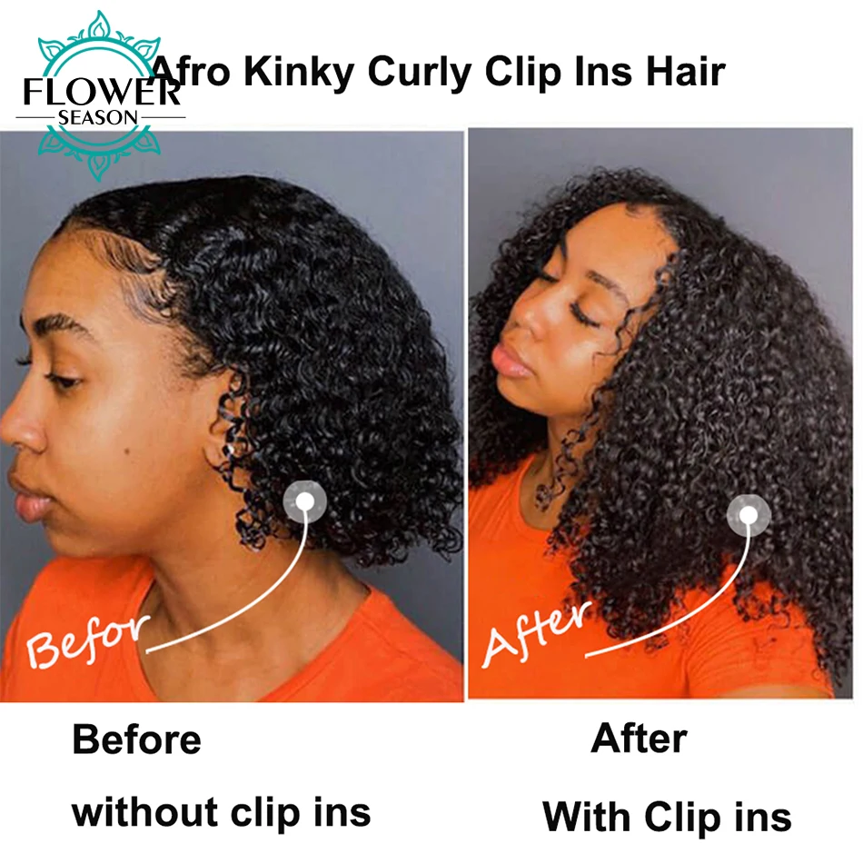 PU Clip em extensões de cabelo, Afro Kinky Curly, 100% cabelo humano, trama de pele sem costura, cabeça cheia Clip-in cabelo, 120g por conjunto