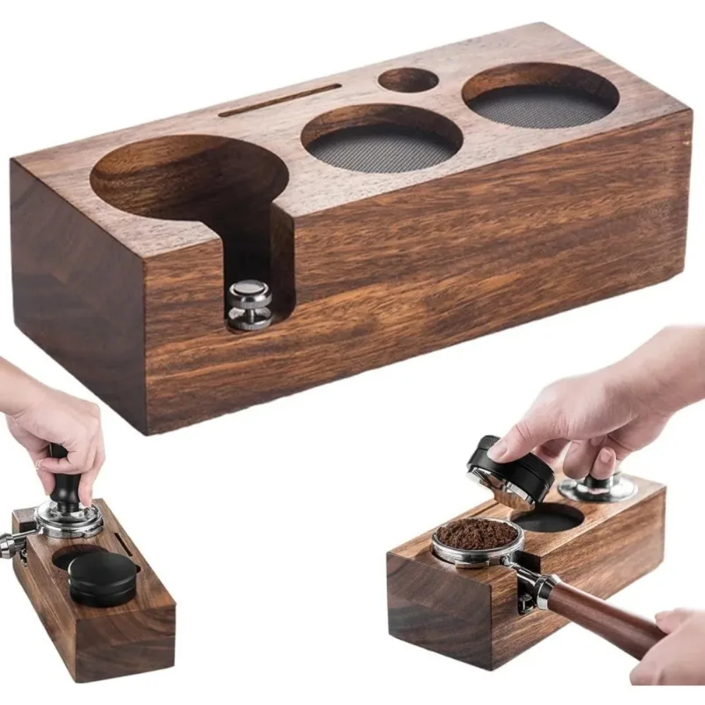 3 in 1 Wooden Coffee Tamper Station 51/53/58 MM Adjustable Height Coffee Tamper Stand Non Slip Coffee Tamper Base