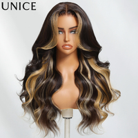 UNice Hair Blonde Highlight Brown Loose Wave Wig 7x5 Pre Cut Pre Bleached Glueless Wig Human Hair Ready To Wear 150% Density