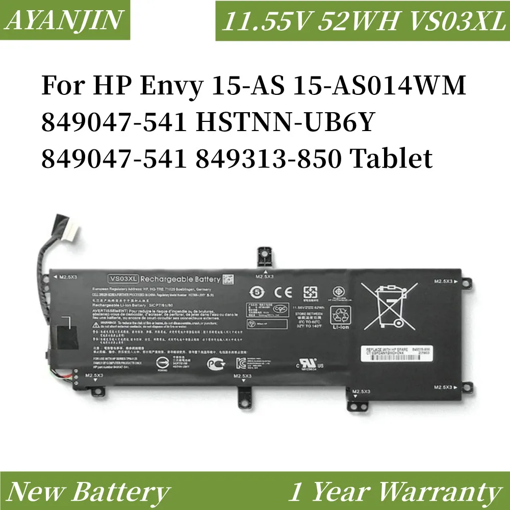 VS03XL 11.55V 4502mAh 52WH Laptop Battery for HP Envy 15-AS 15-AS014WM 849047-541 HSTNN-UB6Y 849047-541 849313-850 Tablet PC