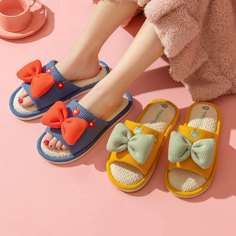 Comfort Linen Slippers for Couple, Thick Soft Sole Indoor House Shoes, Breathable Sweat-Absorbent All-Season Home Slides view 4