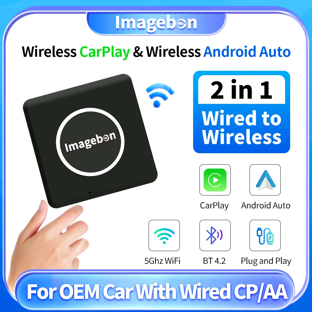 Imagebon 2 in1 cablato a Wireless CarPlay Adapter Android Auto Dongle Plug & Play per Toyota Mazda Nissan Citroen Audi Benz Kia Ford