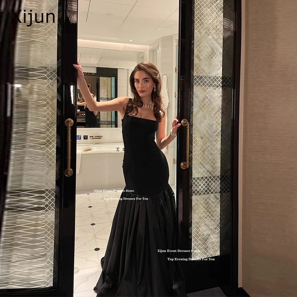 Xijun Black Mermaid Long Evening Dresses Sleeveless Saudi Arabic Formal Prom Dresses Simple Floor Length Prom Gowns Customized