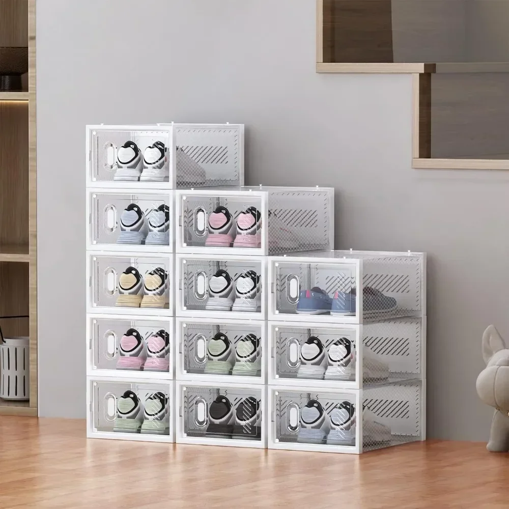 

For 12 Pack Shoe Storage Organizer for Closet,Boxes Clear Plastic Stackable Storage Boxes for Size 13