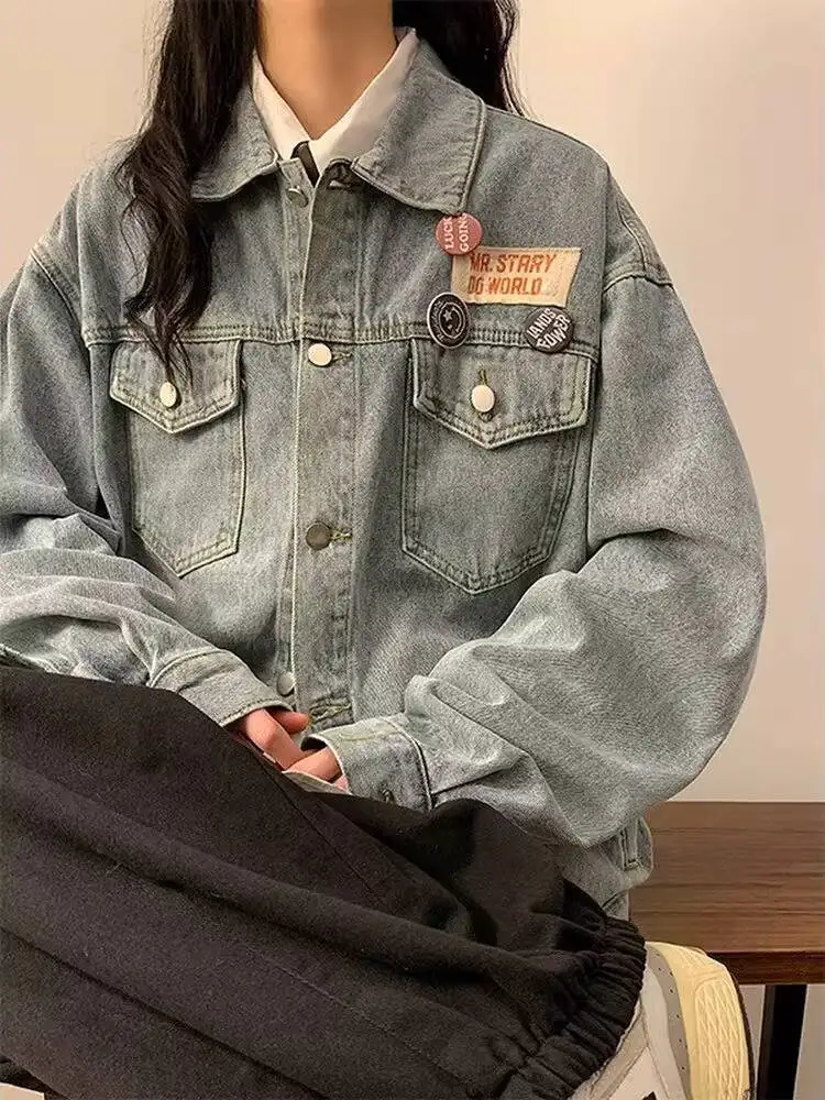 Women Coat 2025 Vintage Wash Denim Jacket Men Women Button Up Long Sleeve Jean Jacket Fashion Menswear Trucker Coat
