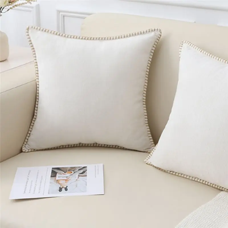 ABMS-Soft Throw Pillow Covers Set Of 2, 18 X 18 Inches Neutral Decorative Covers With Sewn Edge For Couch Sofa Bed Home Decor