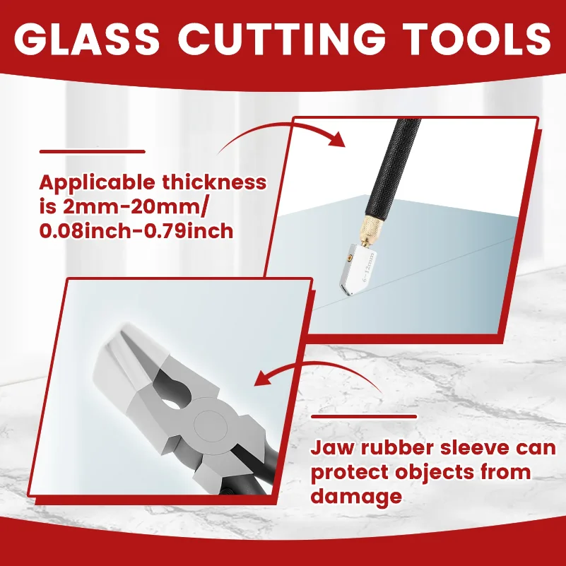 Glass Cutting Tool Kit Glass Running Pliers with Curved Jaws,Tile Nippers Glass Cutter Kit for Glass, Tiles, Mosaic Cutting