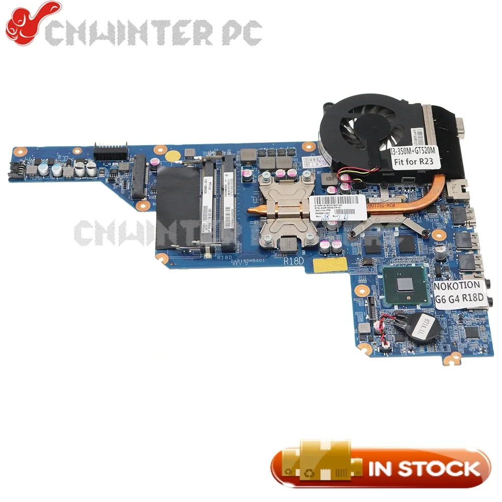 

R18D 655985-001 Pavilion G4 G6 Laptop Motherboard I3-370M GT520M+Heatsink fit 649948-001 649950-001 DA0R23MB6D0