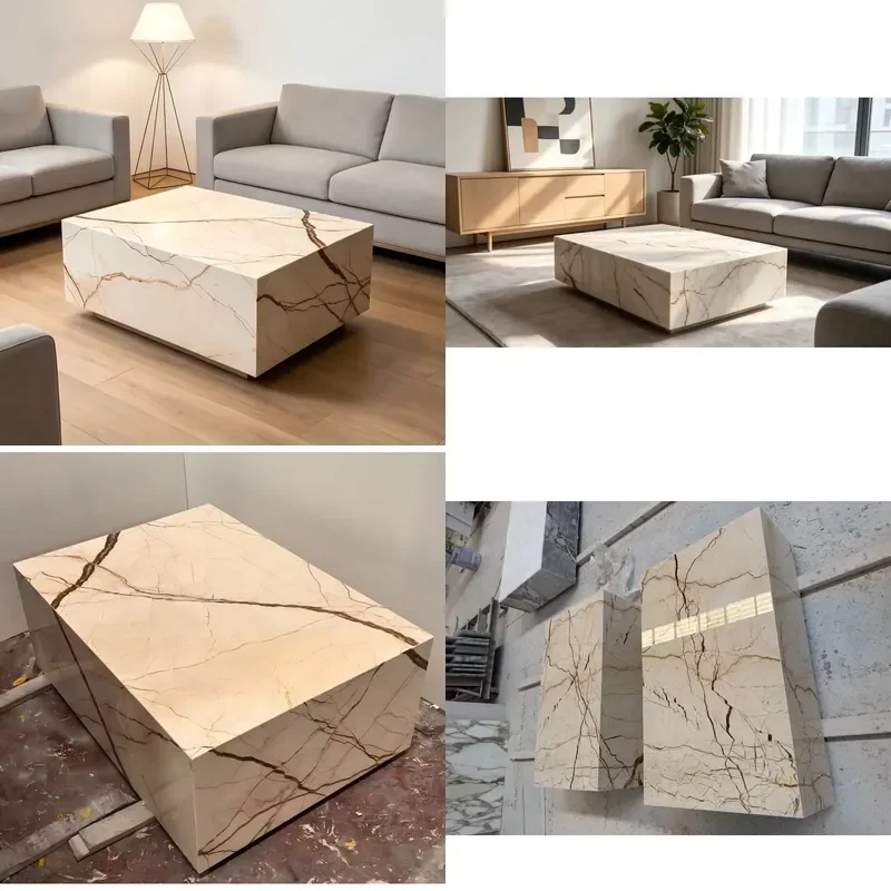 Nordic Minimalist Natural Sofit Gold Marble Square Coffee Table Modern Design Portable Home Furniture