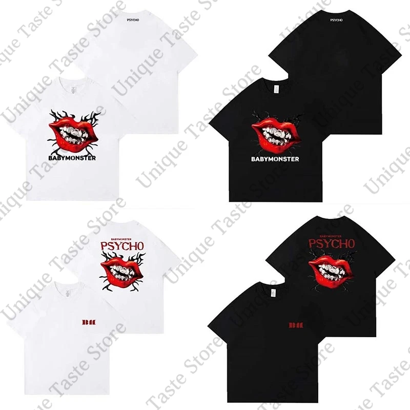 

Футболка BABYMONSTER PSYCHO, модная футболка с принтом в стиле хип-хоп, футболка для мужчин и женщин, высококачественная мягкая и удобная хлопковая футболка с короткими рукавами, топы
