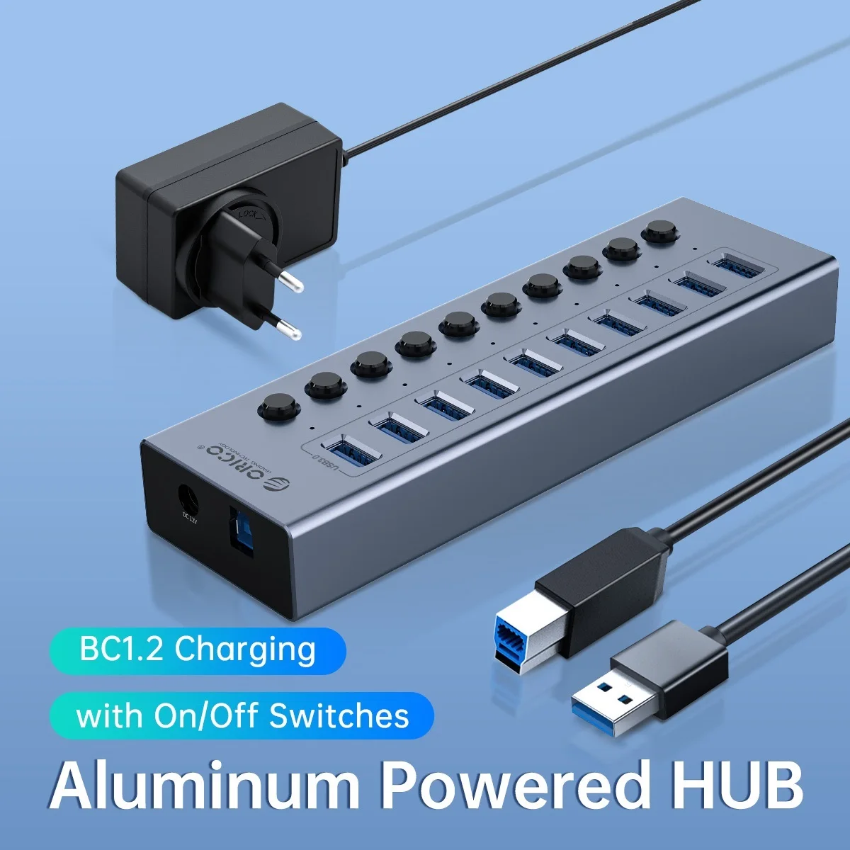 New!!! Powered USB 3.0 HUB 7/10/13/16 Ports USB Extension with On/Off Switches 12V Power Adapter Support BC1.2 Charging Splitter