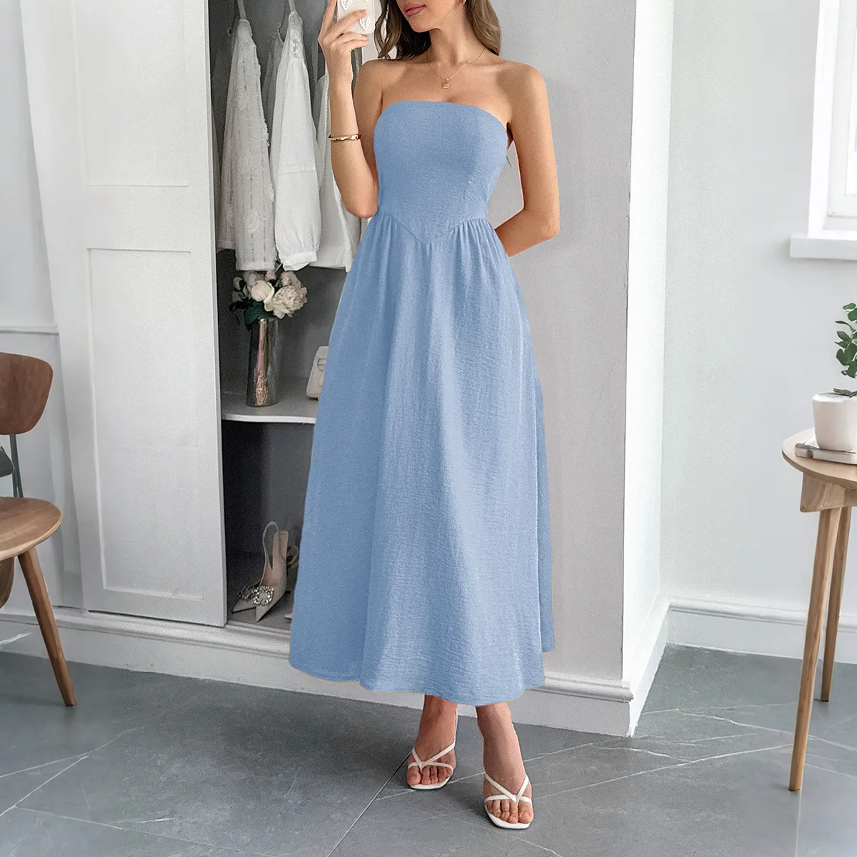 

Dress Women Long Dresses A Line Vestidos Strapless Sleeveless Party Night Elegant Splice Y2k Streetwear Work Summer 2025