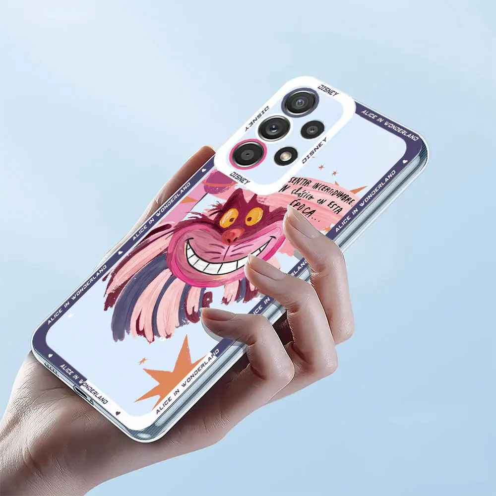 Phone Case for Samsung Galaxy A25 A14 4G A33 A73 5G A13 A23 A24 A34 A15 A54 Cover Disney Alice Cheshire Cat Clear Silicone