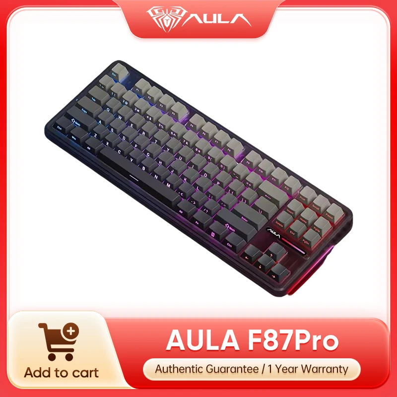 

AULA F87 Pro Mechanical Keyboard 2.4g/Usb/Bluetooth Tri Mode Wireless 87 Key Rgb Pbt Gasket 5 Layer Silencing Full Key No Impact