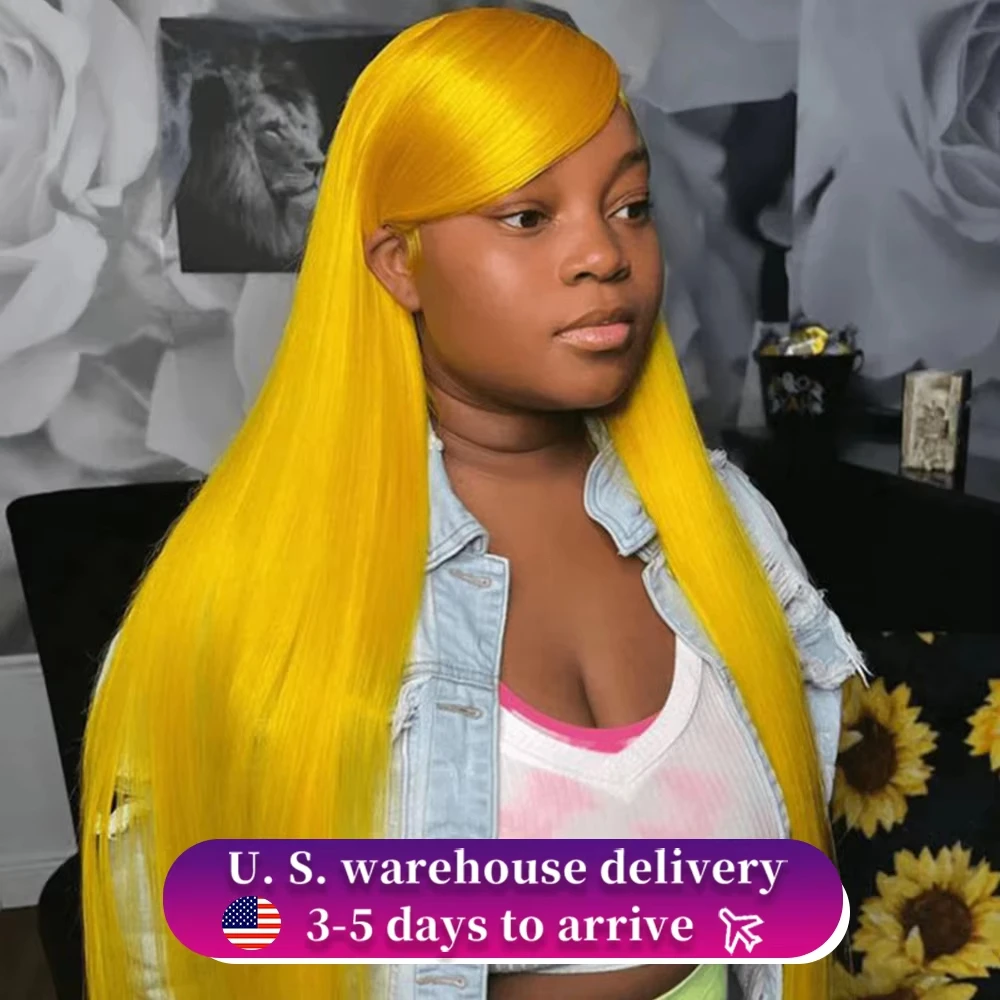 

300density Yellow Color Long Straight Human Hair Wigs 13x4 Transparent Lace Wig 13x6 Hd Lace Front Wig Brazilian Hair For Wome