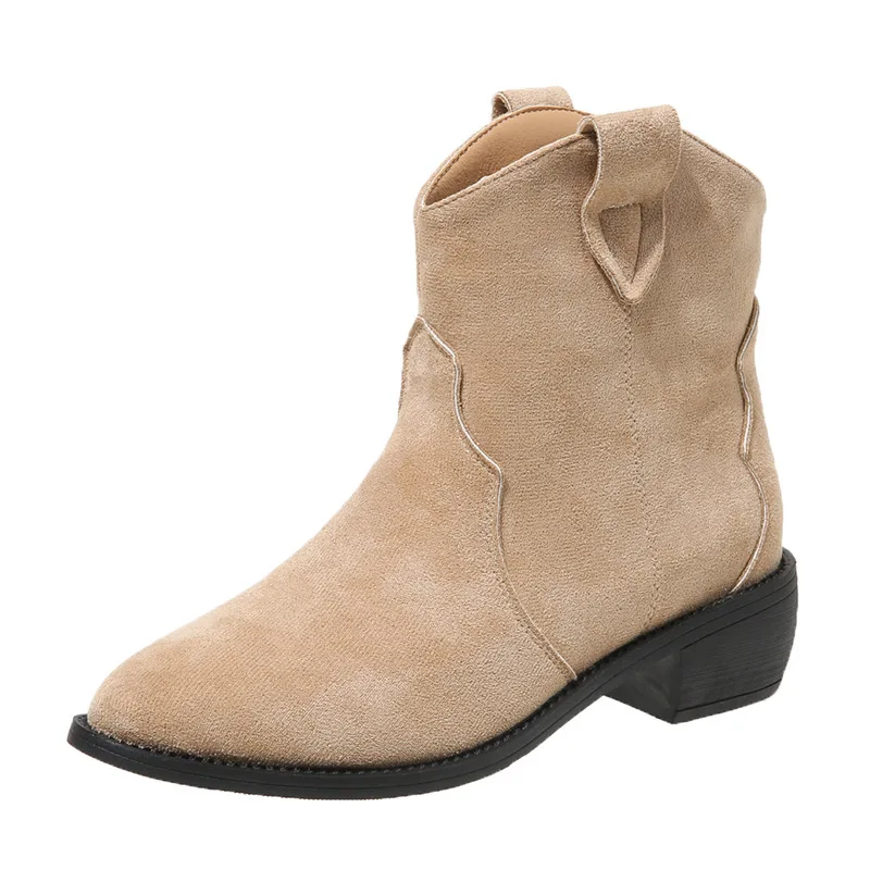 Classic Chelsea Boots for Woman Cow Suede Pointy toe Wedge Heel Ankle Boots Simple Comfortable Cowboy Boots Female