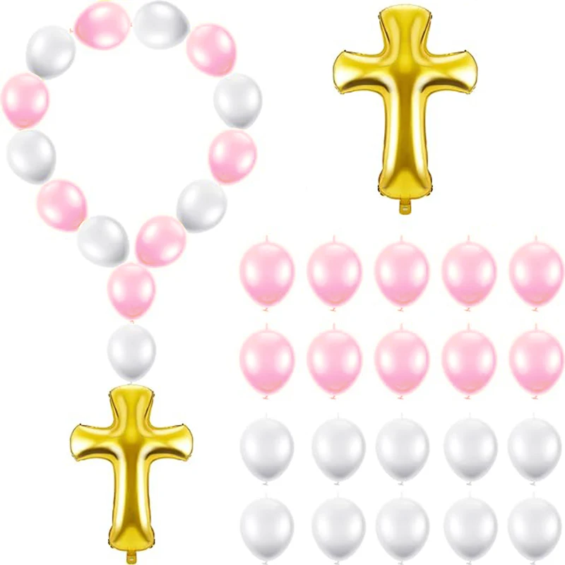 Taufe Kreuz Ballon Dekorationen DIY Gesegneter Rosenkranz Ballon Kit Taufe Tag Dekor Jungen Mädchen Goldenes Kreuz Folienballon – Detail 3