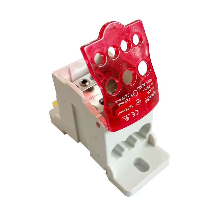 1PCS UKK 80A Trilho Din Caixa De Distribuição Bloco Um Em Múltiplos Fora Do Poder Conector Do Fio Universal Junction Box Terminal Block