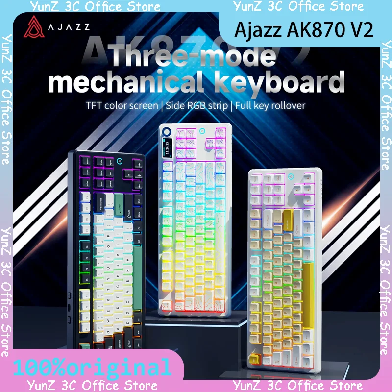 

Проводная игровая механическая клавиатура Ajazz AK870 V2 RGB с возможностью горячей замены, подходит для различных сценариев на ноутбуках