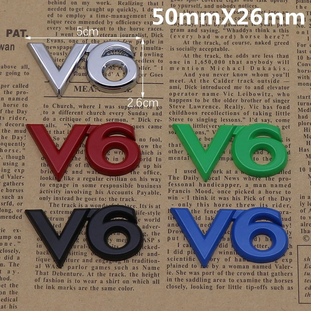 

1pcs V6 Logo Car 3D Metal Sticker Tail Rear Trunk Number Letter Emblem Car Body Side Sticker Accessories