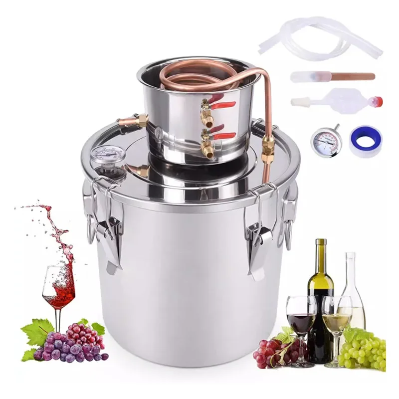 Alcohol Distiller Copper Tube with Circulating Pump Home Brew with Built-in Thermometer DIY Whiskey Brandy