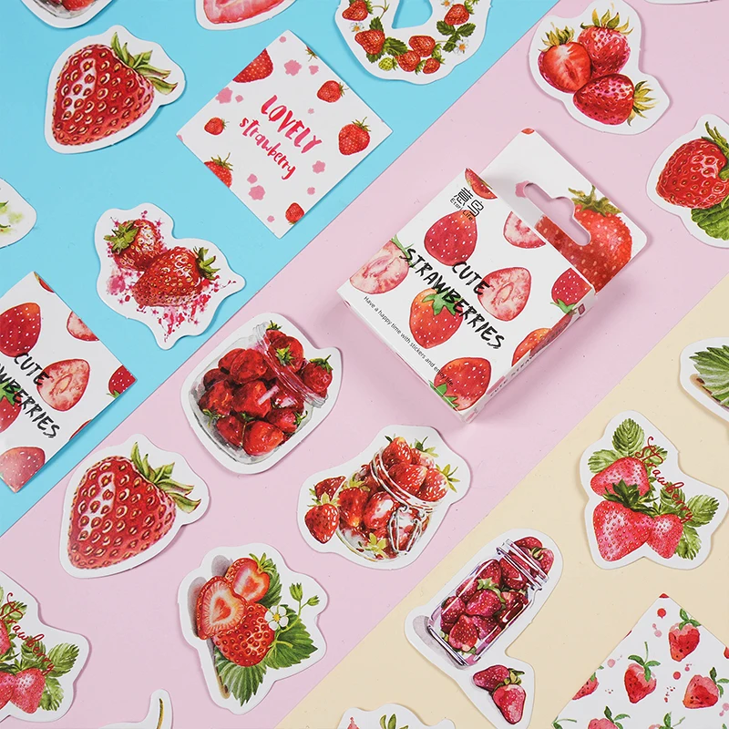 46 Pieces/box Of Fruit Strawberry Shaped Box Stickers Student Stationery Decoration Materials Handmade DIY Decoration Collage