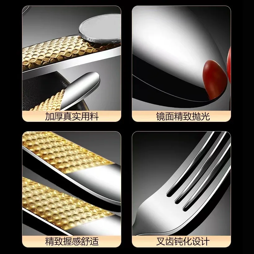 Hot Selling 4PCS Stainless Steel Gold Cutlery Set Knife Fork Spoon Star Diamond Luxury Flatware with Box