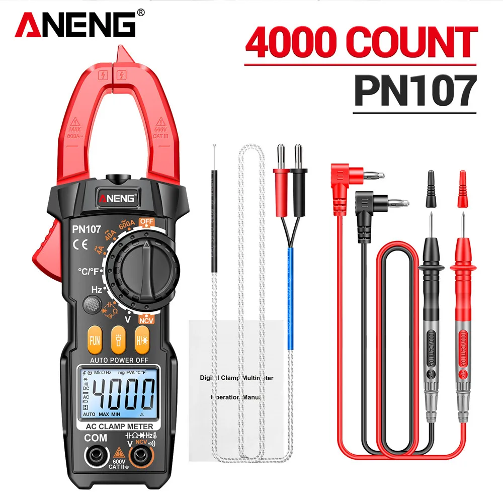 ANENG PN107 Digitale Stroomtang Multimeter Tester 600A Wisselstroom AC/DC Spanning + BT189 Batterij Detector Elektricien Gereedschap Kit