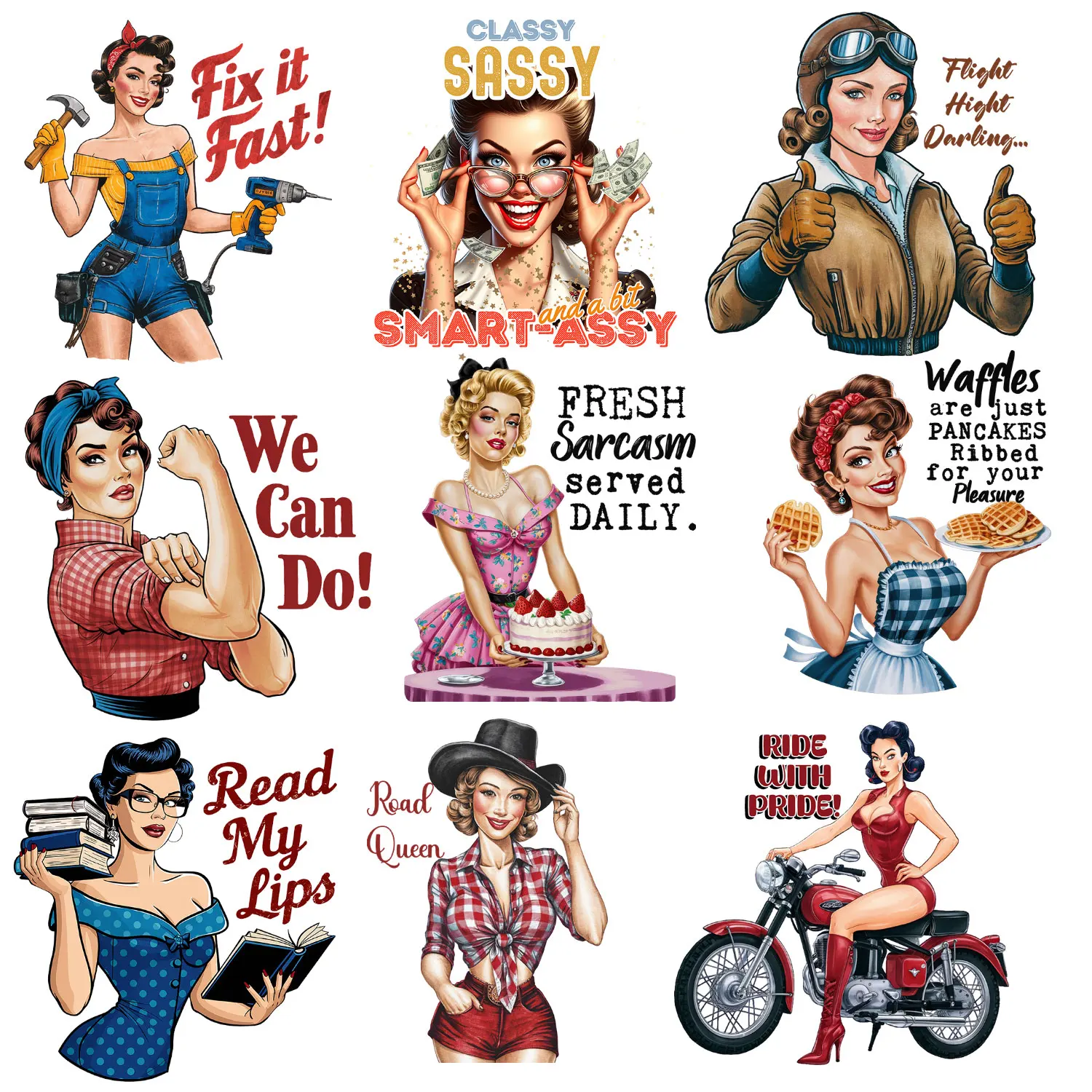 Vintage Iron-on Patch  Confident Charming Beauty Applique for Cloth Vibrant and Long-Lasting Color DIY Decoration