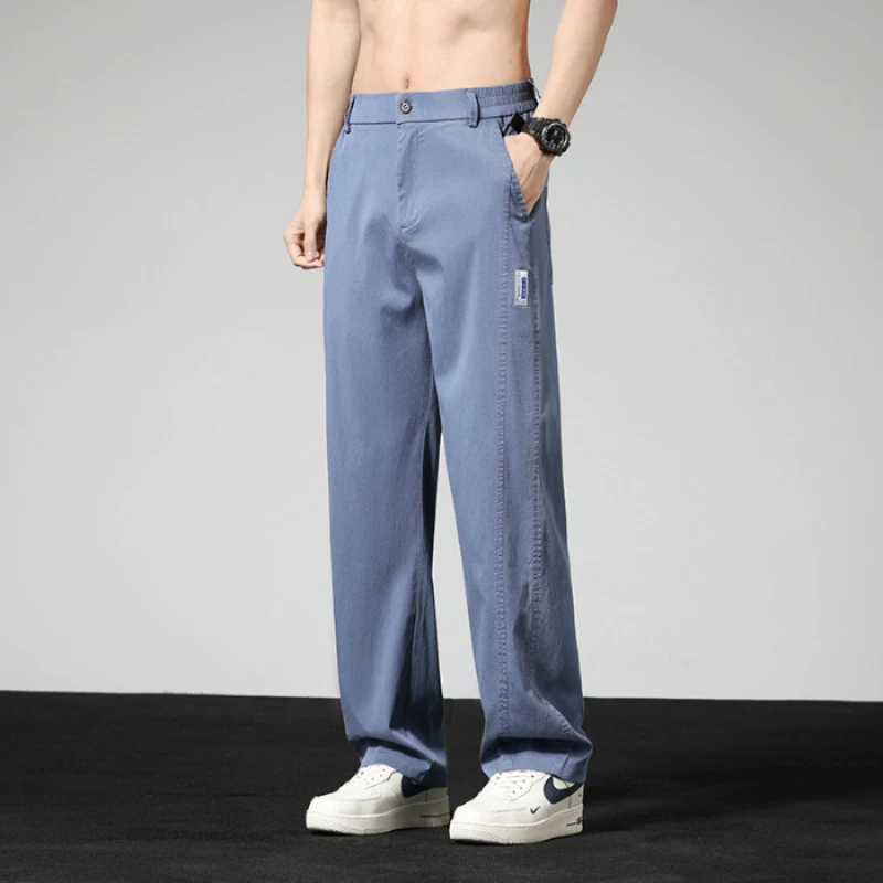 Summer Thin Casual Pants Men's Straight Wide Pants Lyocell Stretch Loose Trousers Korean Trendy Man Clothing