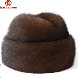 Winter Thickened Genuine Mink Fur Bomber Hat For Man Black/Brown Tag Elderly Ear Warm Chapeau Motorcycle Russian Style Mink Caps