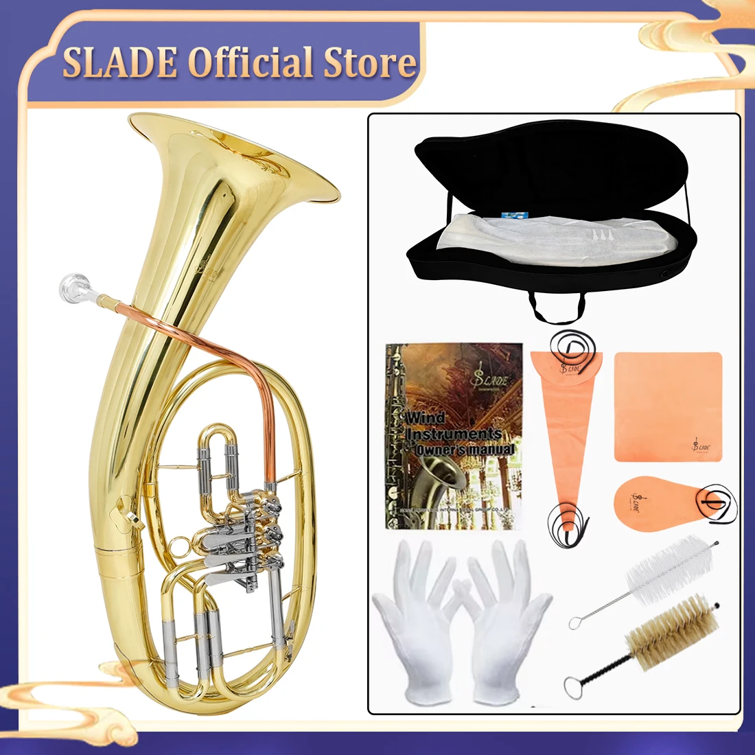 SLADE 3 Flat Key Tenor Horn Phosphor Bronze Color Profession Triple Flat Key Brass Body Tenor Horn Brass Instrument with Parts