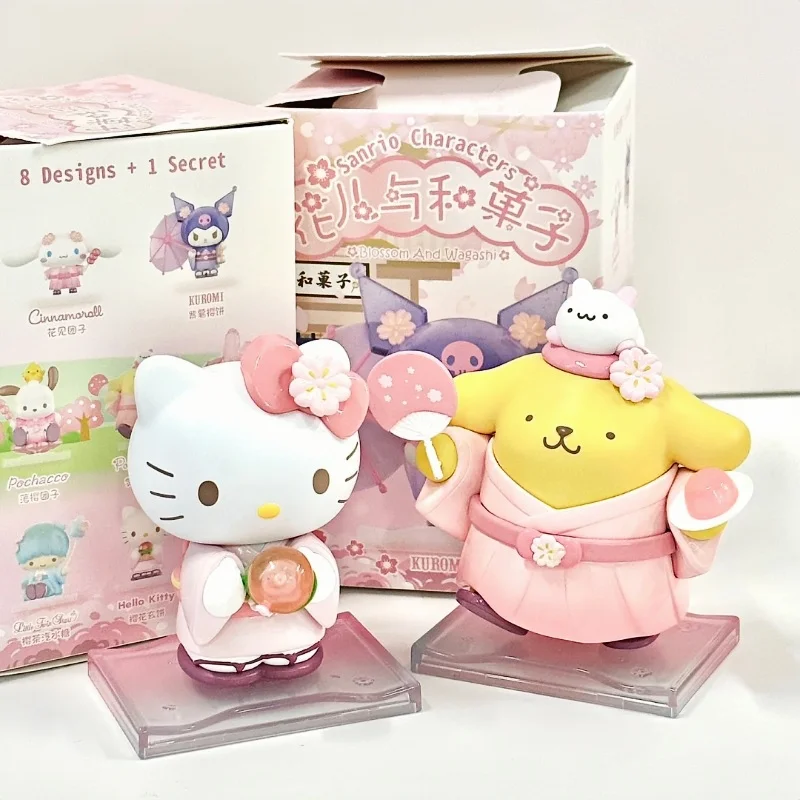 Originele Sanrio Karakters Blossom En Wagashi Serie Blind Box Anime Figuur Kuromi My Melody Beeldjes Mystery Box Girl Gift