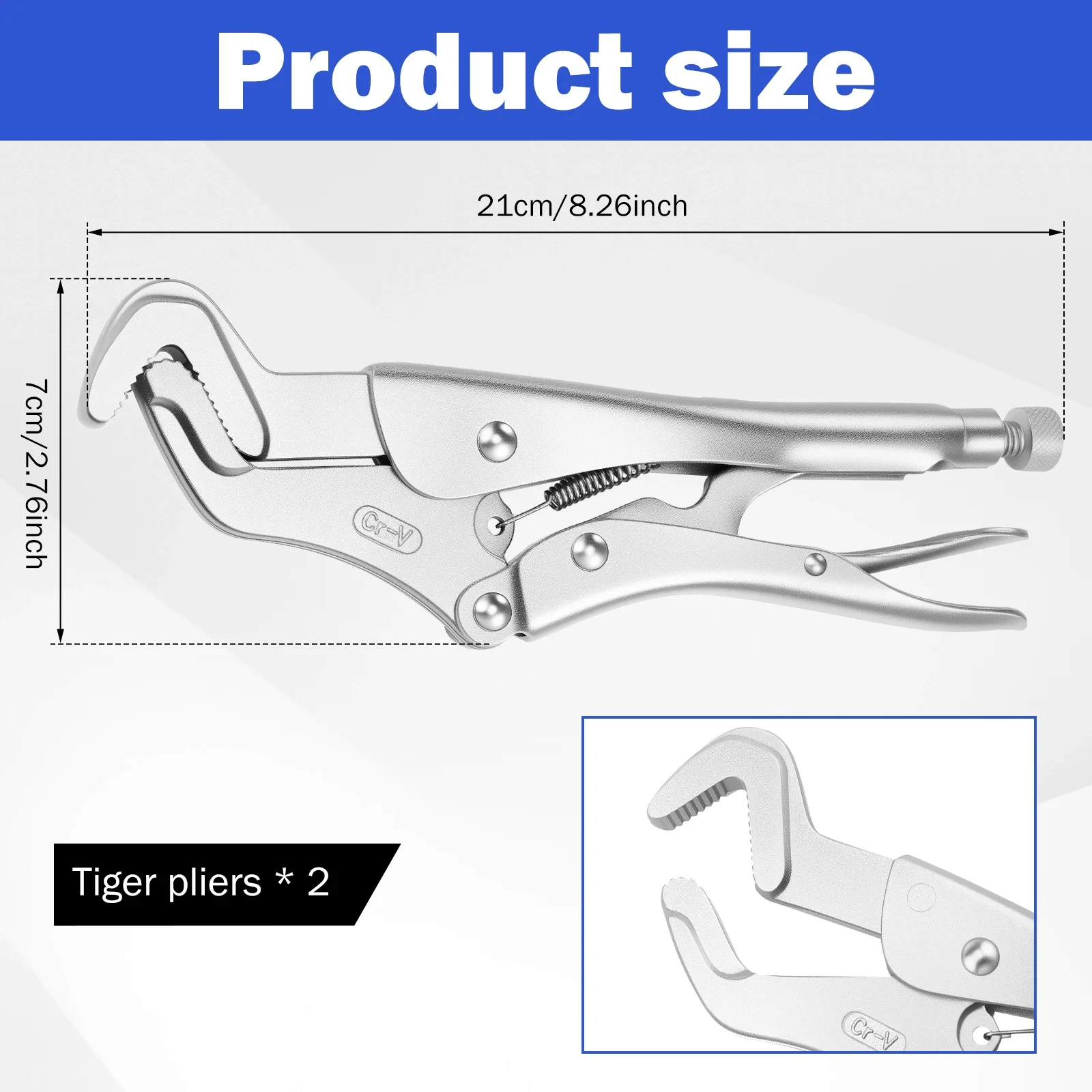 2Pcs 8 Inch Parrot Nose Locking Pliers Hand Tool Parrot Mole Grips Jaw Adjustable 6mm - 32mm Wrench Vice Grips for Woodworking