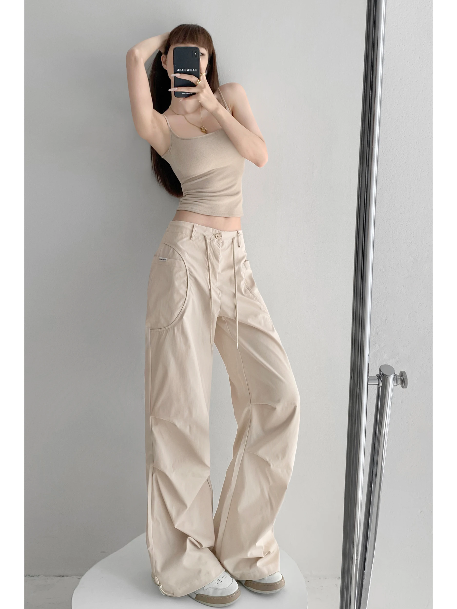 

Широкие брюки с низкой талией и заниженной талией, женские тонкие свободные модные брендовые прямые брюки для спецодежды, уличная одежда с 3D вырезом