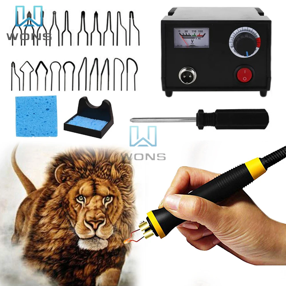 Máquina de Pirografia Profissional Temperatura Digital Kits Queima De Madeira Ajustável com 10pcs Fio dicas DIY Para Iniciantes Adultos