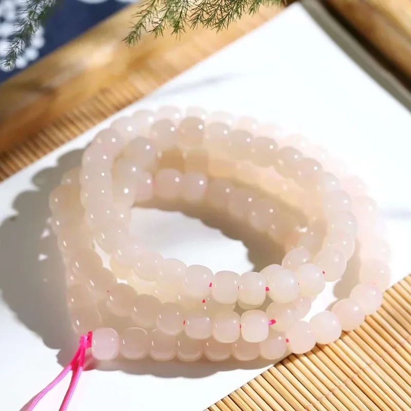 Natural Hetian Qinghai Material Pink Jade Old Shape Beads Multi-Circle 108 Bead Chain