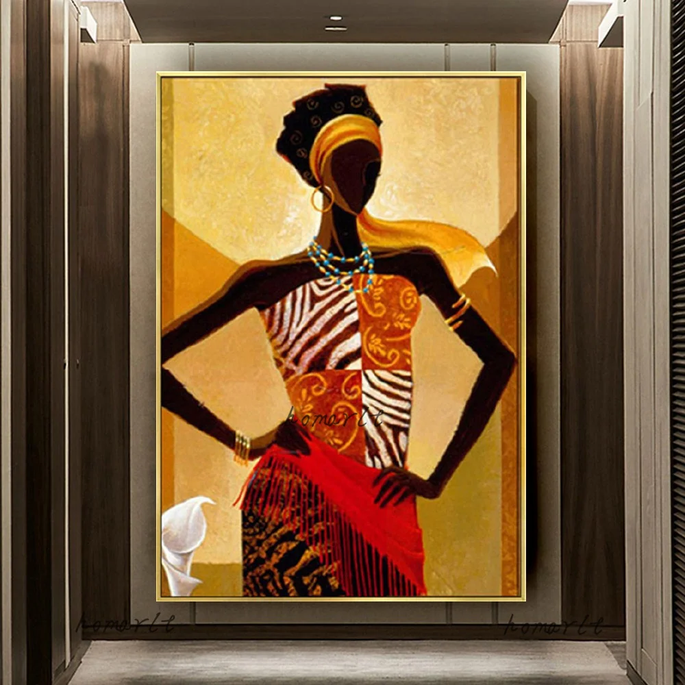 

100% Hand-Painted Fashion African Figure Woman Oil Painting Bohemia Canvas Picture Wall Art Poster Cuadros Home Room Decor Mural